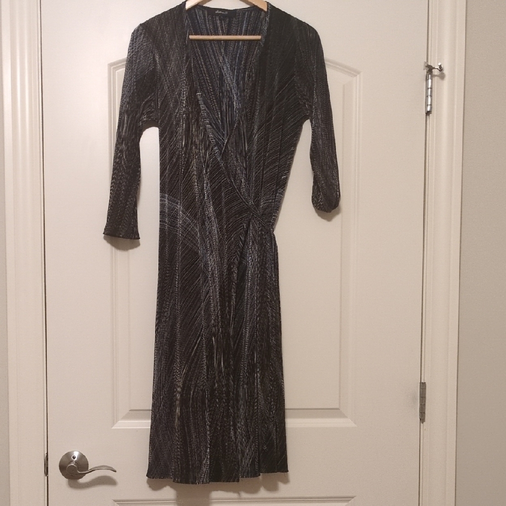 Vintage Arden B Y2K Black and Silver Midi Wrap Dress
